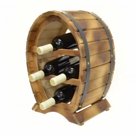 Suport din lemn in forma de butoi pentru 4 sticle de vin